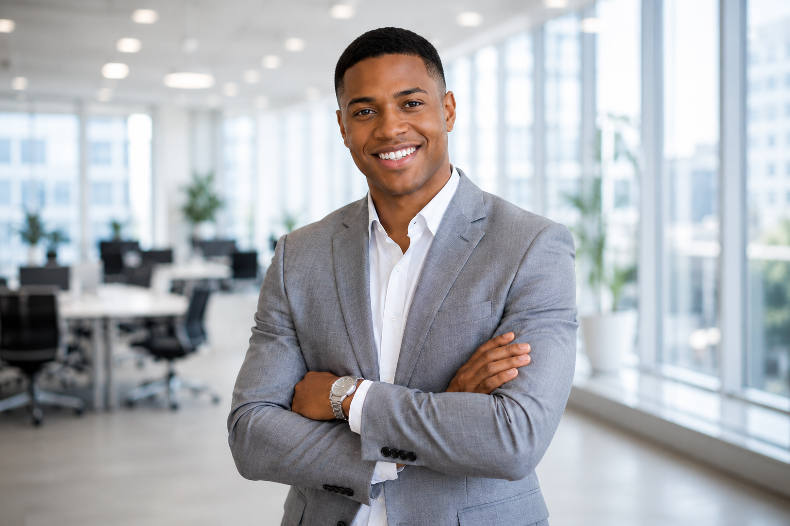 Confident African American digital marketing executive in a premium agency office