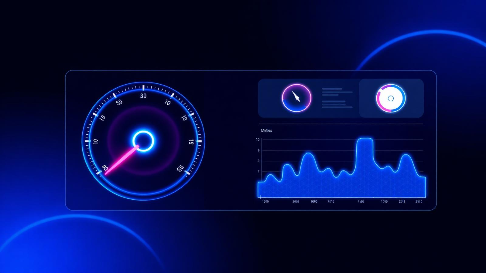 Website performance dashboard concept — speed gauges and Core Web Vitals analytics