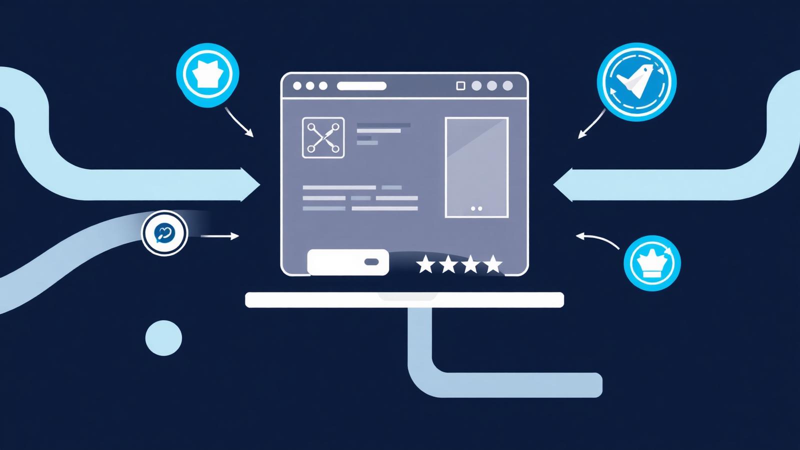 Illustrated small business team reviewing their website together on a laptop