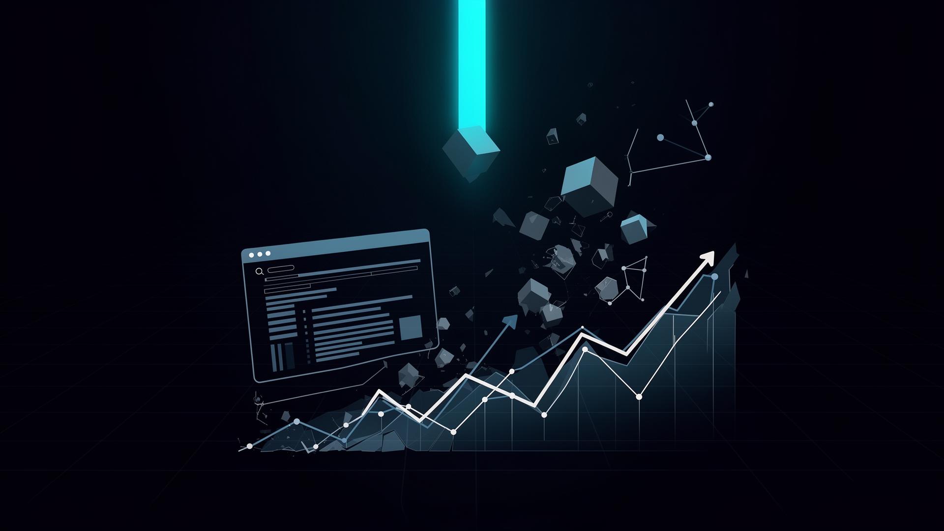 Abstract search ranking obstacle concept — fragmented wireframes and analytics